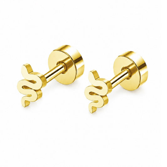 Gold Snake Flat Back Stud Earrings