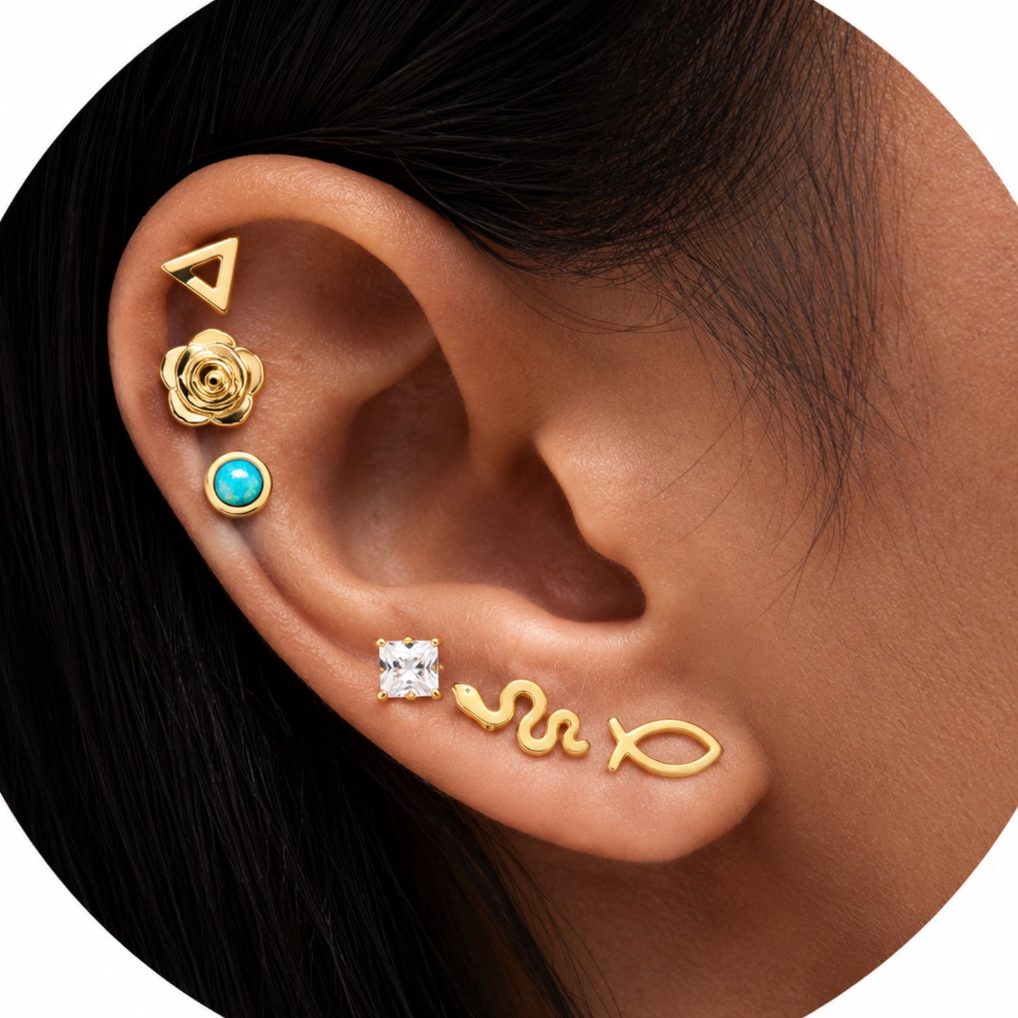 Gold Snake Flat Back Stud Earrings