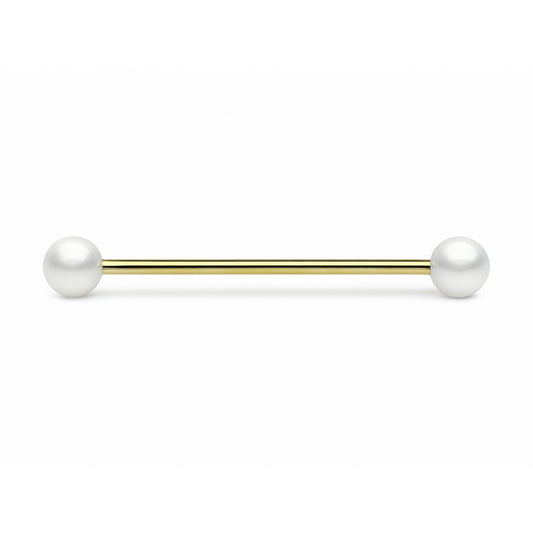 14G Gold Industrial Barbell with Pearl Ends – Surgical Steel Piercing