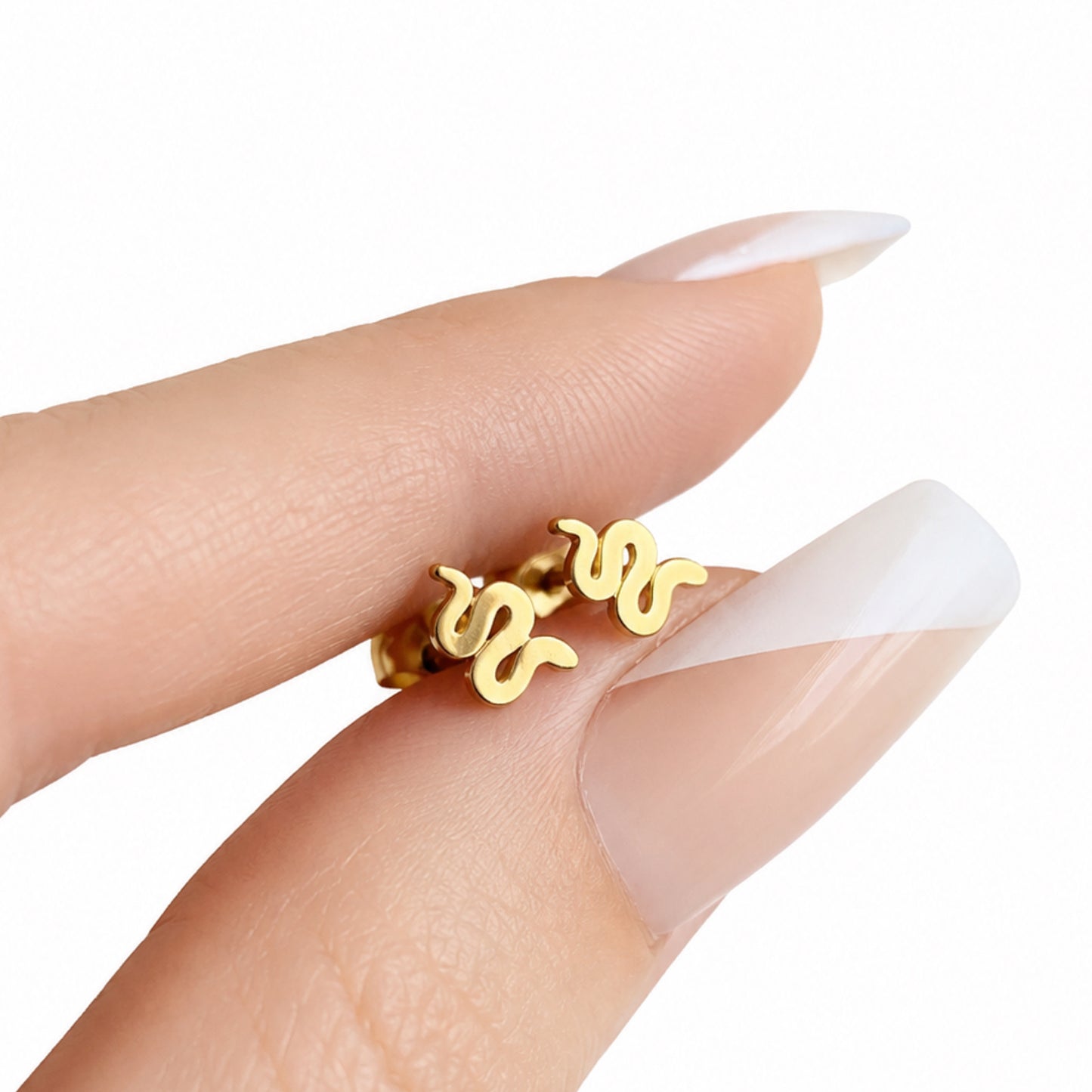 Gold Snake Flat Back Stud Earrings