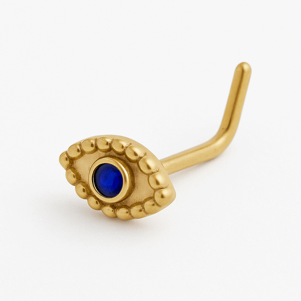 Gold Evil Eye L Shaped Nose Ring