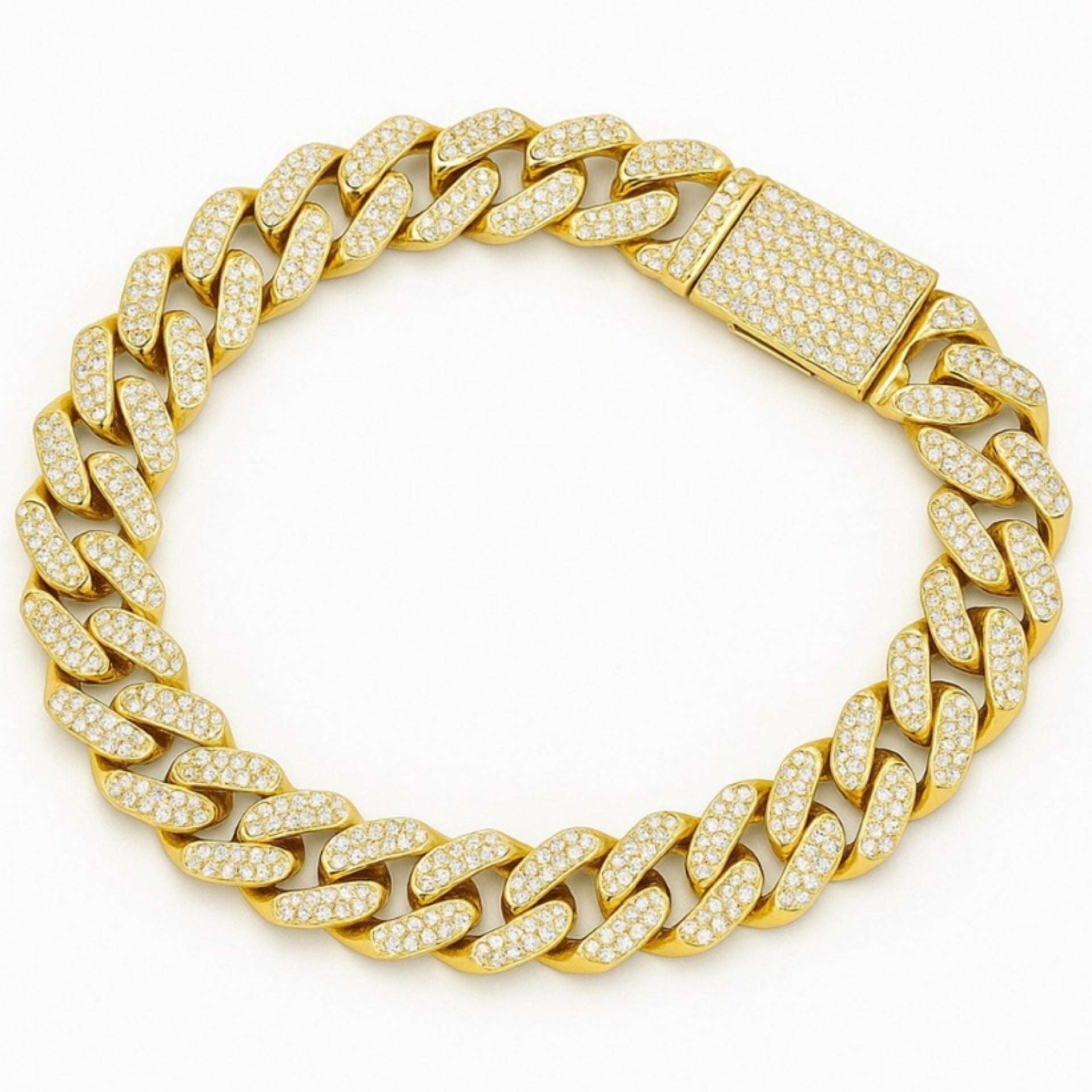 Gold Cuban Link Bracelet with Cubic Zirconia – Iced Out Chain for Men or Women