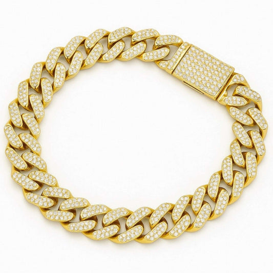 Gold Cuban Link Bracelet with Cubic Zirconia – Iced Out Chain for Men or Women