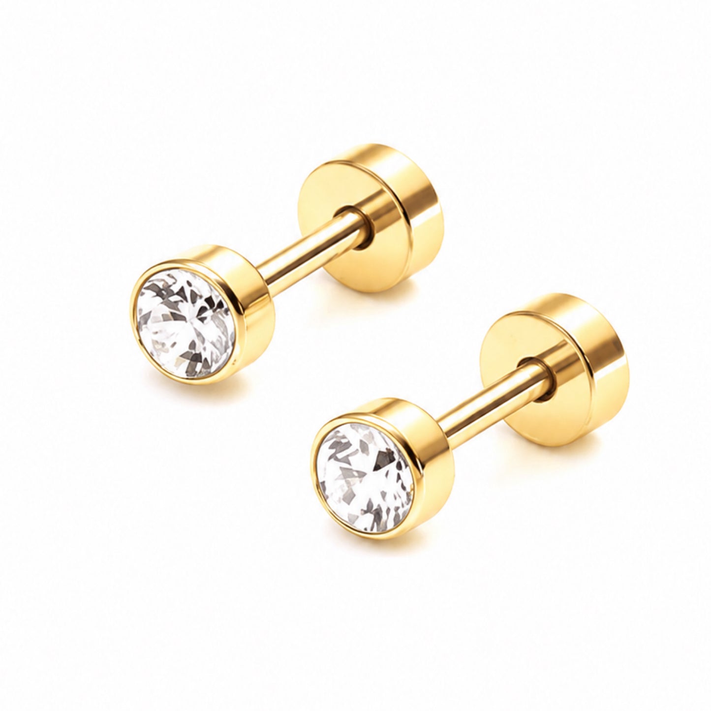 Gold 4mm CZ Flat Back Stud Earrings