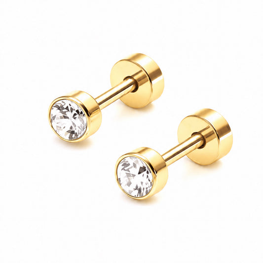 Gold 4mm CZ Flat Back Stud Earrings