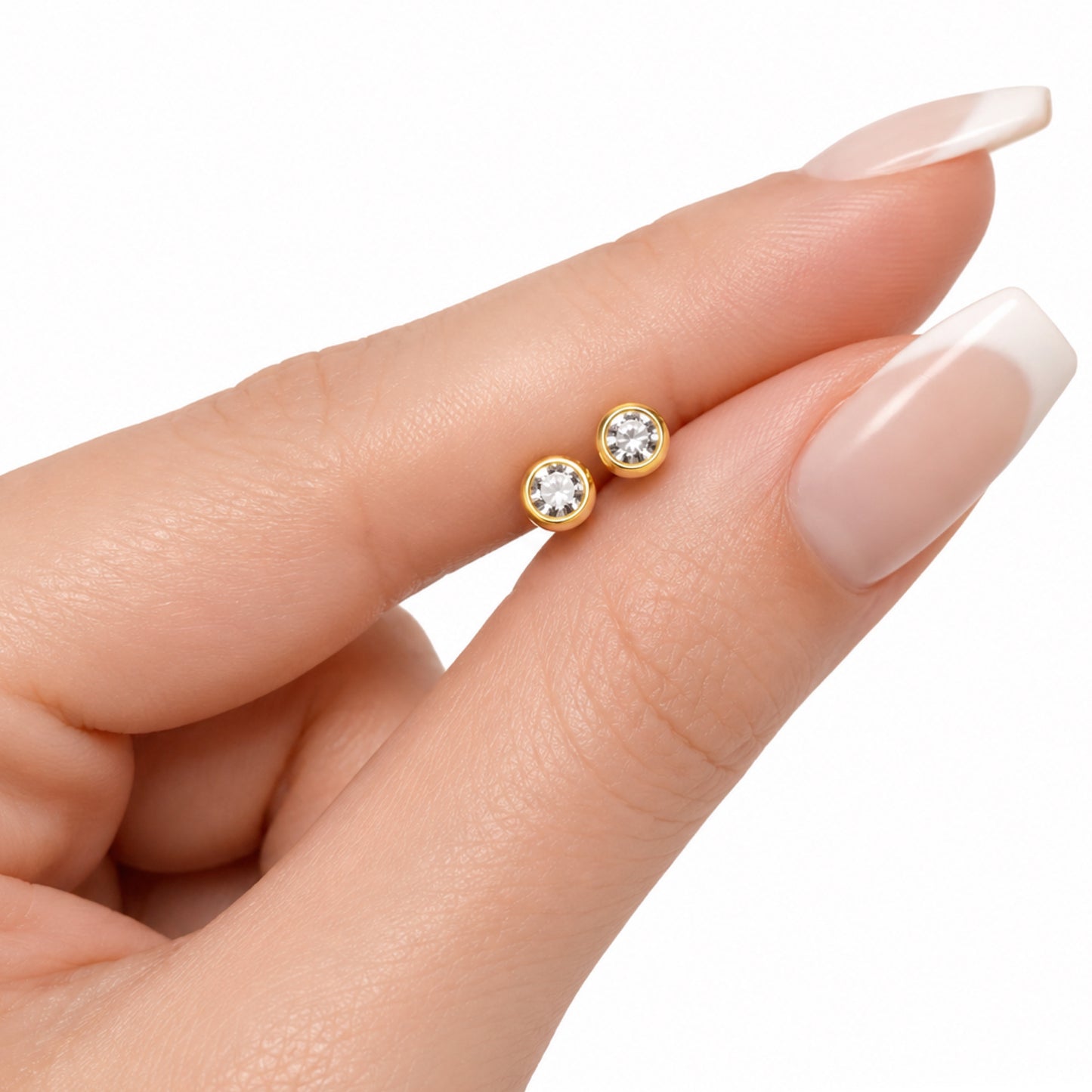 Gold 4mm CZ Flat Back Stud Earrings