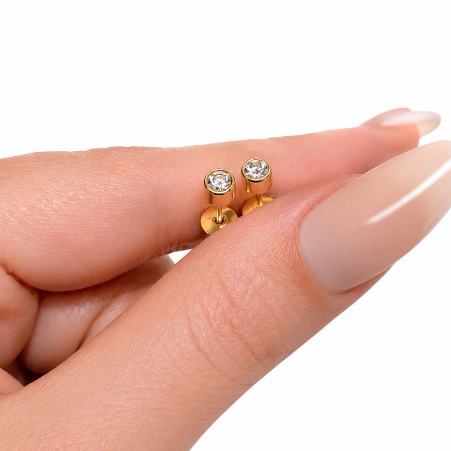Gold 4mm CZ Flat Back Stud Earrings