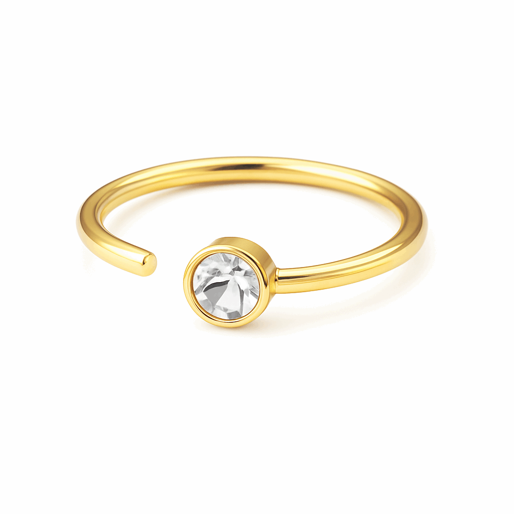 Tiny Gold CZ Fixed Half Hoop Nose Ring