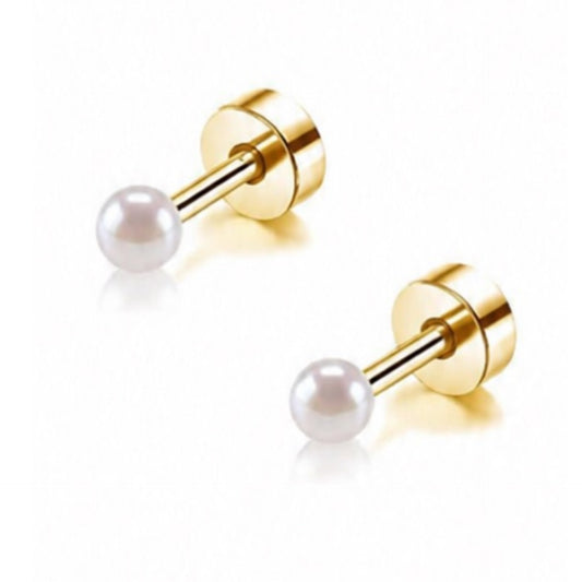 Gold Pearl Flat Back Stud Earrings