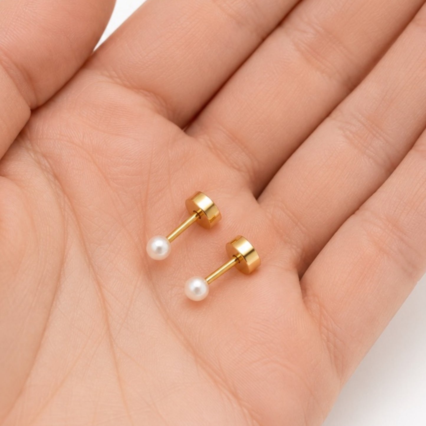 Gold Pearl Flat Back Stud Earrings