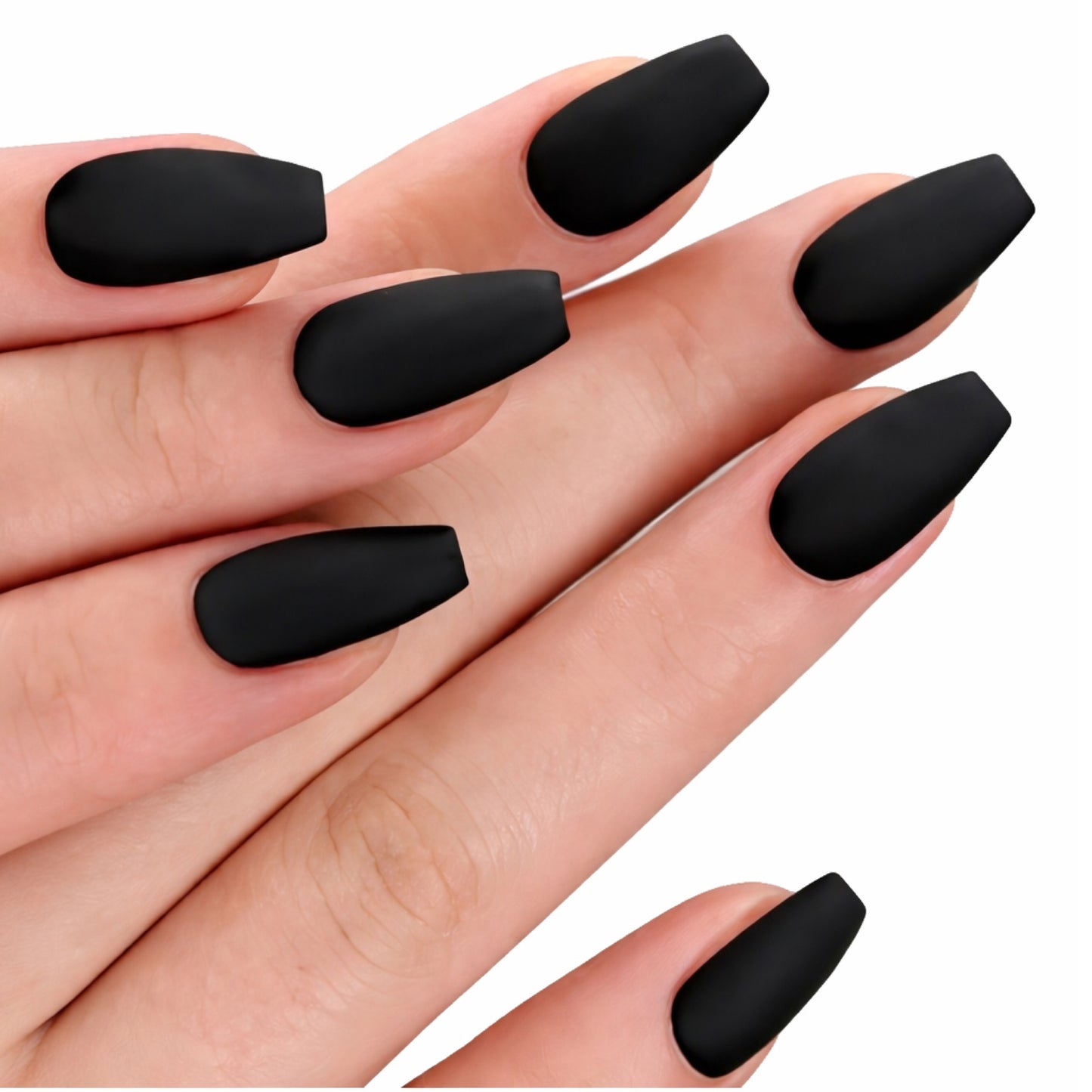 Black Matte Coffin Press-On Nails – Medium Length Full Cover 24pc Set