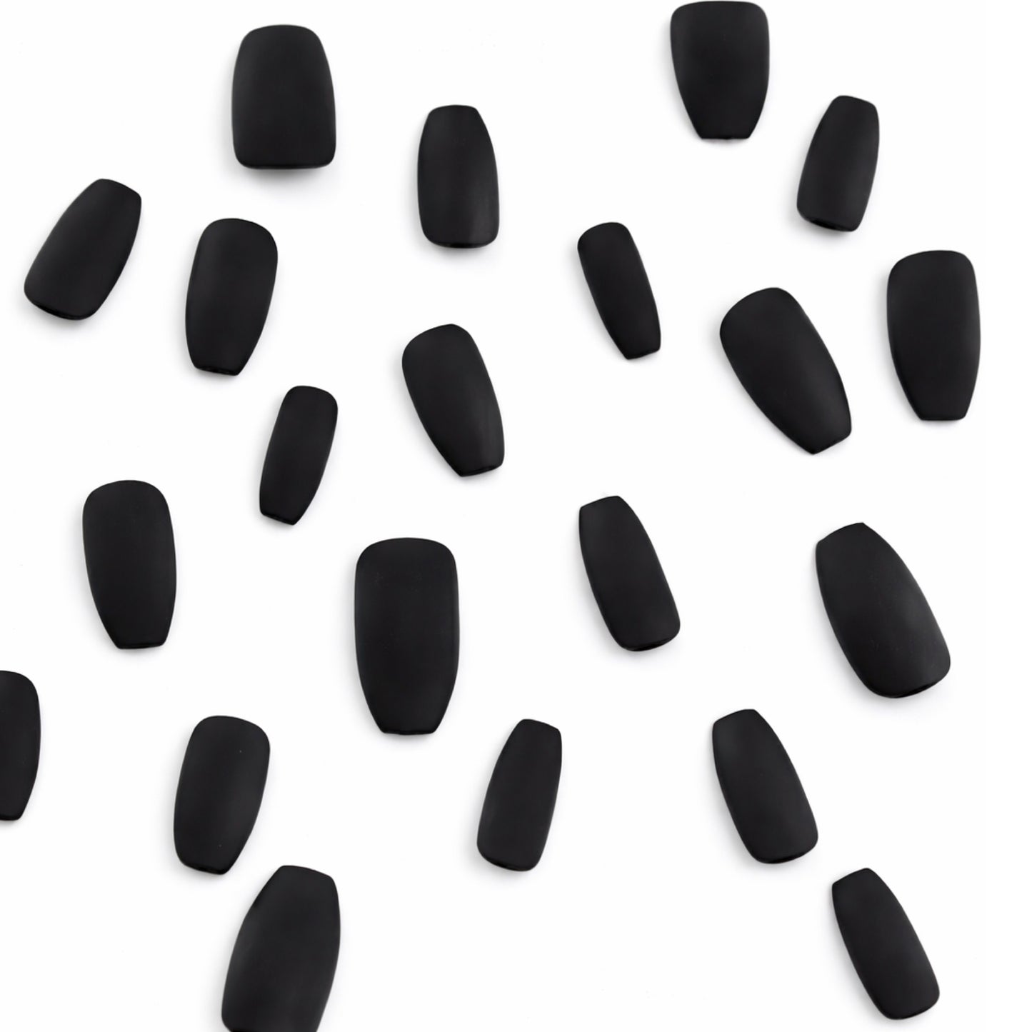 Black Matte Coffin Press-On Nails – Medium Length Full Cover 24pc Set