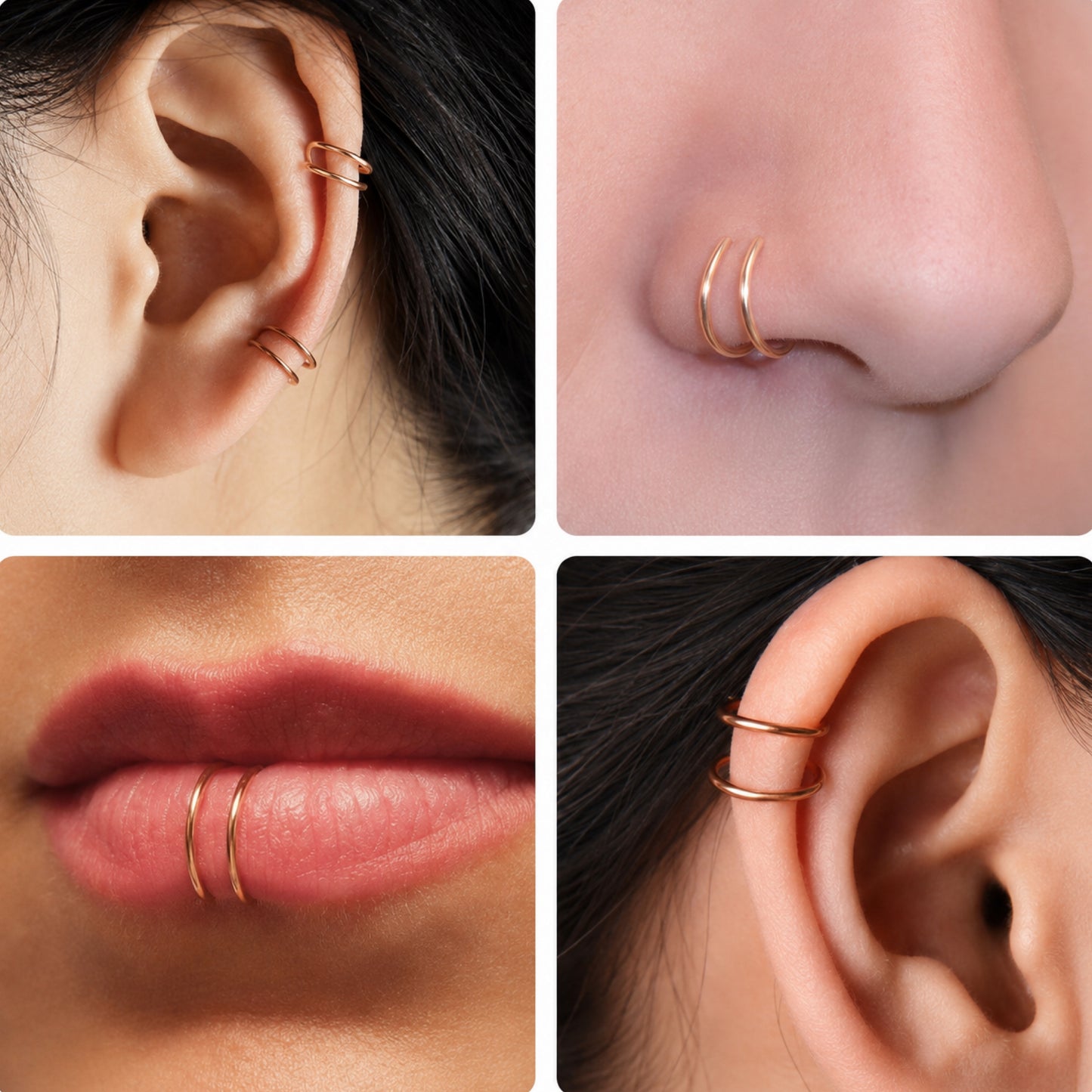 Rose Gold Double Hoop Clip-On Ear Cuff