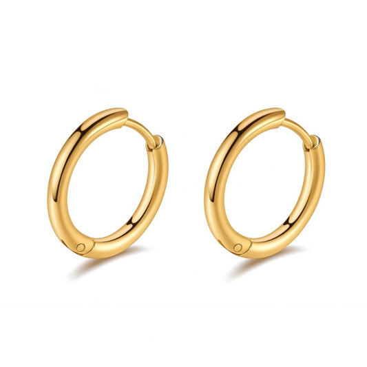 18K Gold Plated 14mm Huggie Hoop Earrings – Stainless Steel, Hypoallergenic