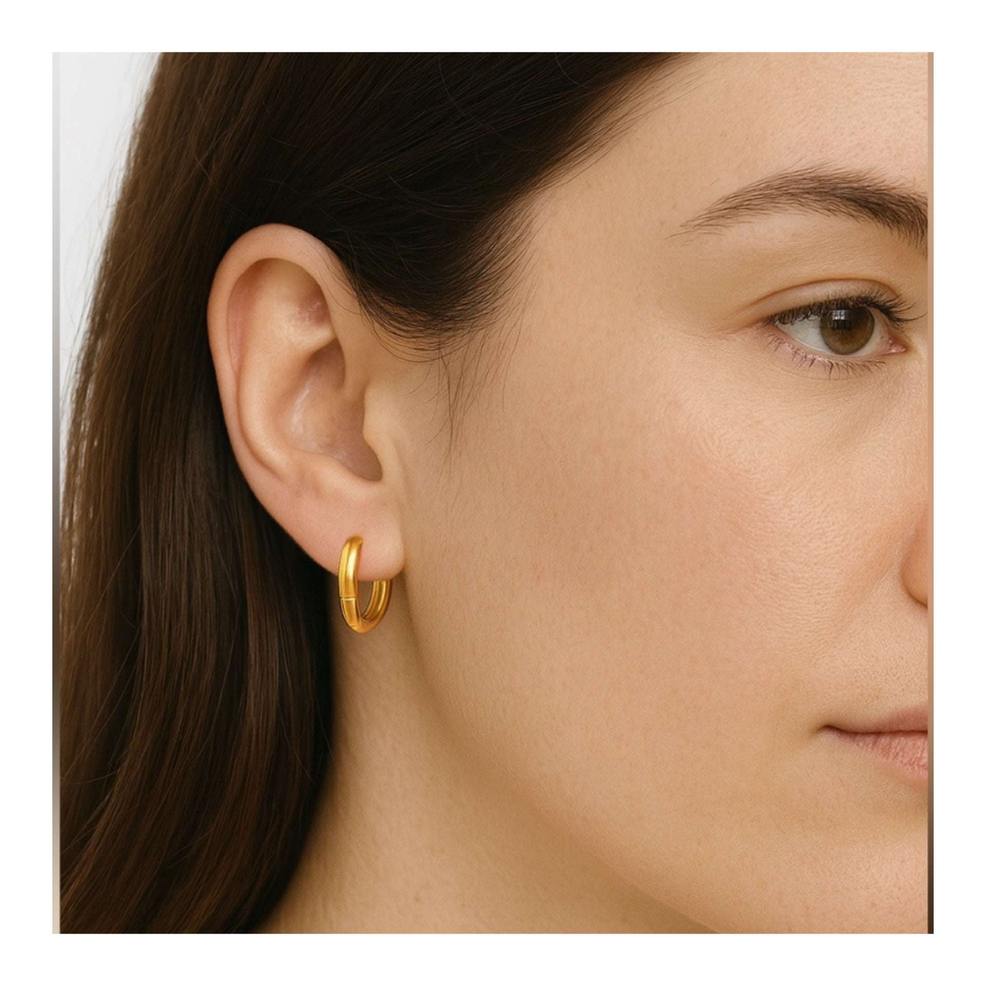 18K Gold Plated 14mm Huggie Hoop Earrings – Stainless Steel, Hypoallergenic