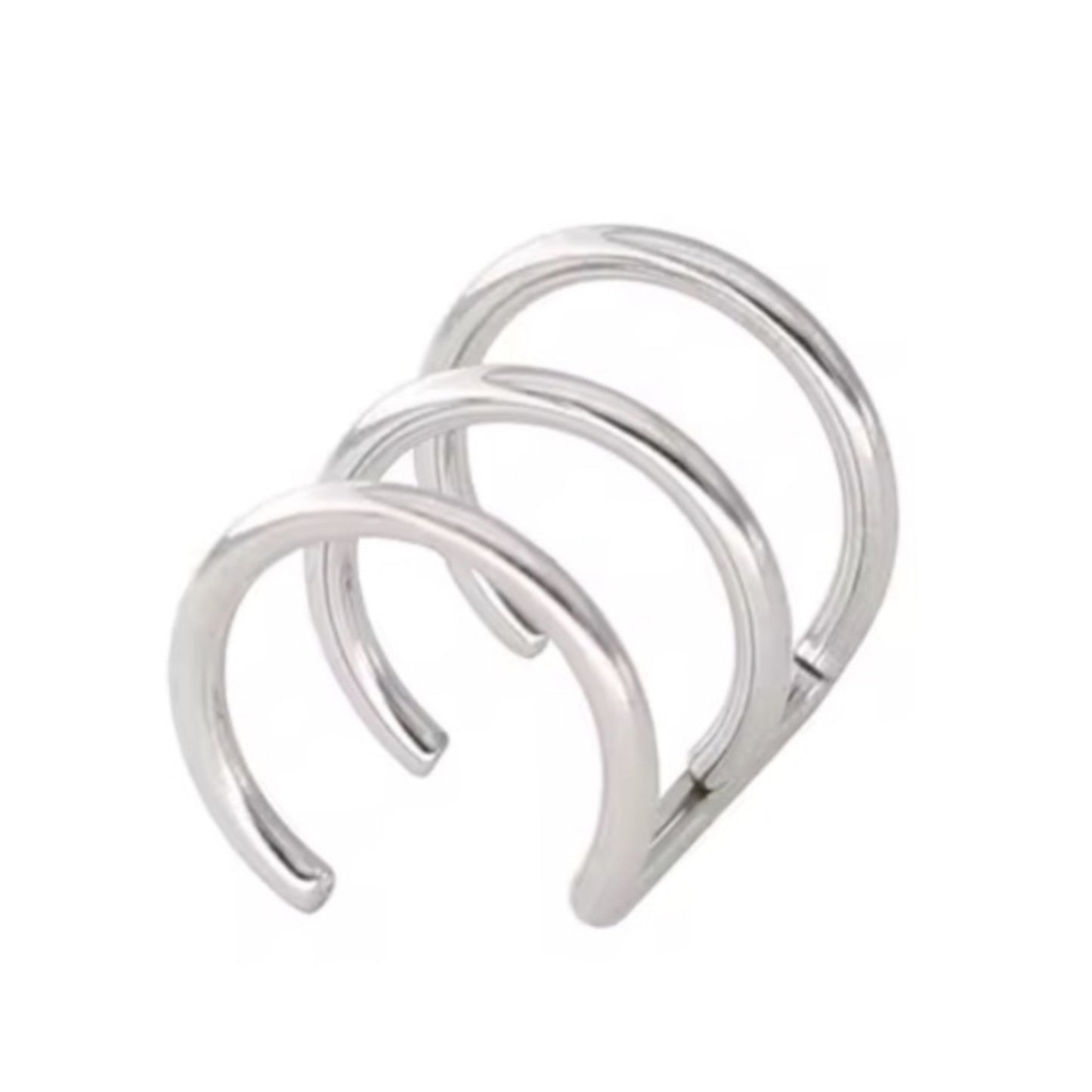 Stainless Steel Triple Hoop Clip On Ear Cuff