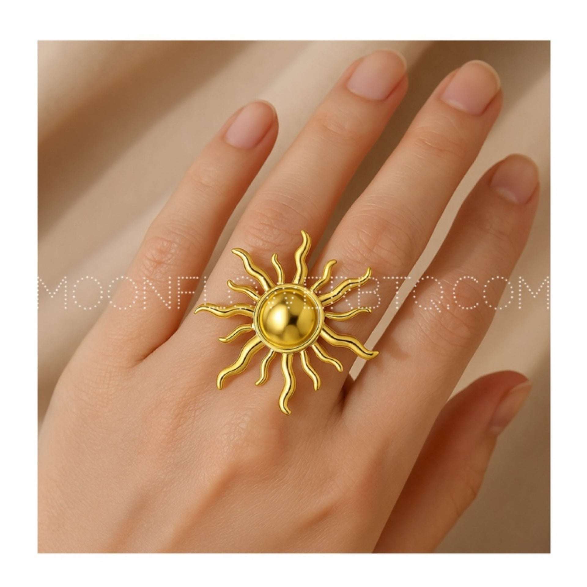Bold Gold Sun Statement Ring – Adjustable Sunburst Jewelry for Women