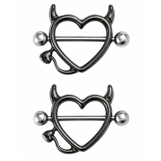Black Devil Heart Nipple Rings