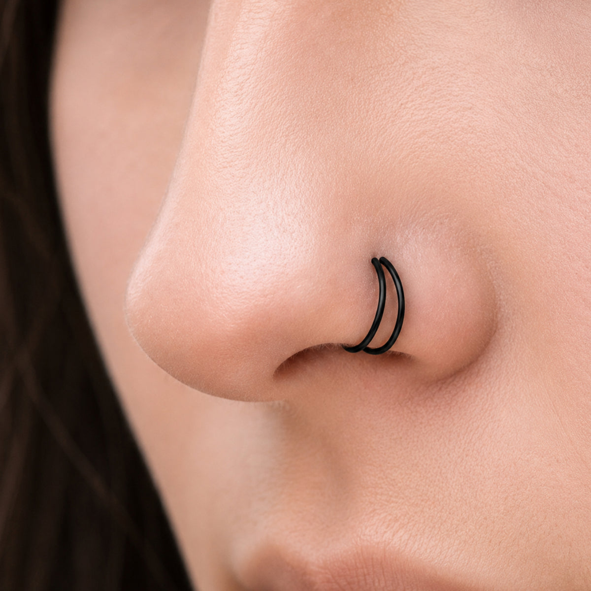 Black Double Fixed Nose Hoop Ring
