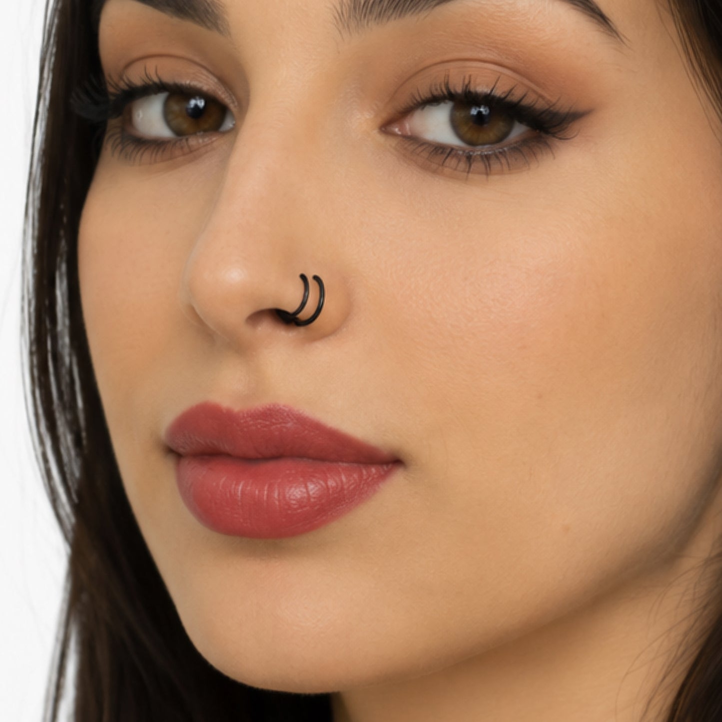 Black Double Hoop Spiral Nose Ring