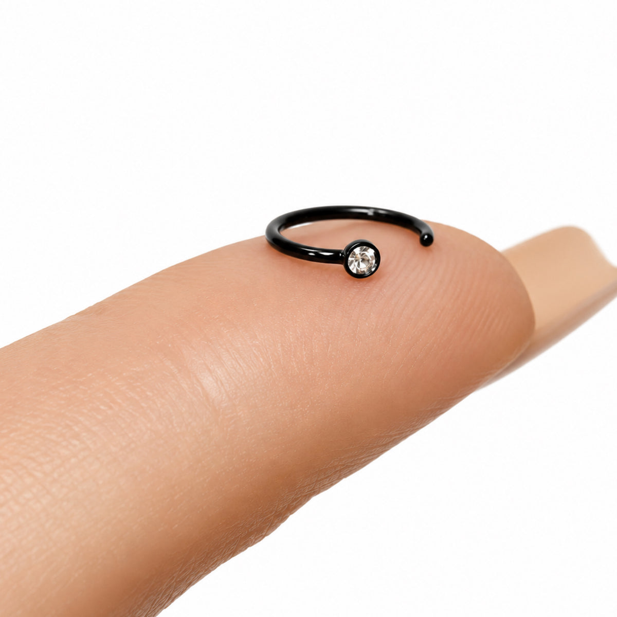 Black Fixed CZ Half Hoop Nose Ring