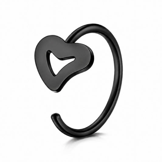 Black Cutout Heart Fixed Half Hoop Nose Ring