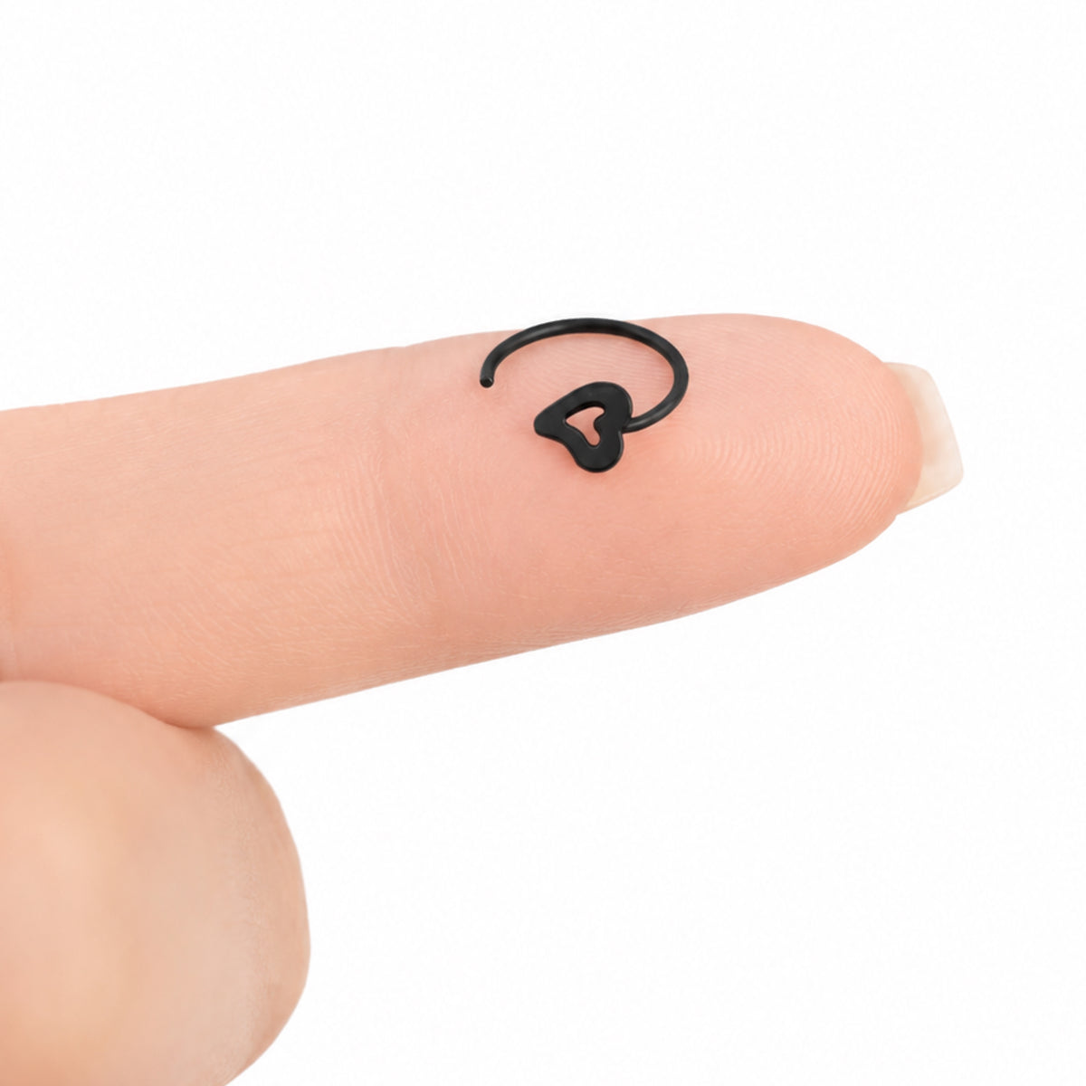 Black Cutout Heart Fixed Half Hoop Nose Ring