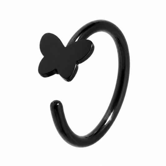Black Butterfly Fixed Half Hoop Nose Ring