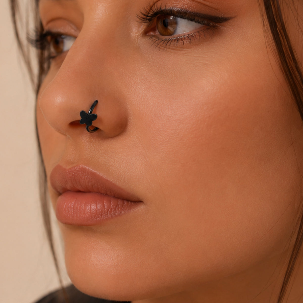 Black Butterfly Fixed Half Hoop Nose Ring
