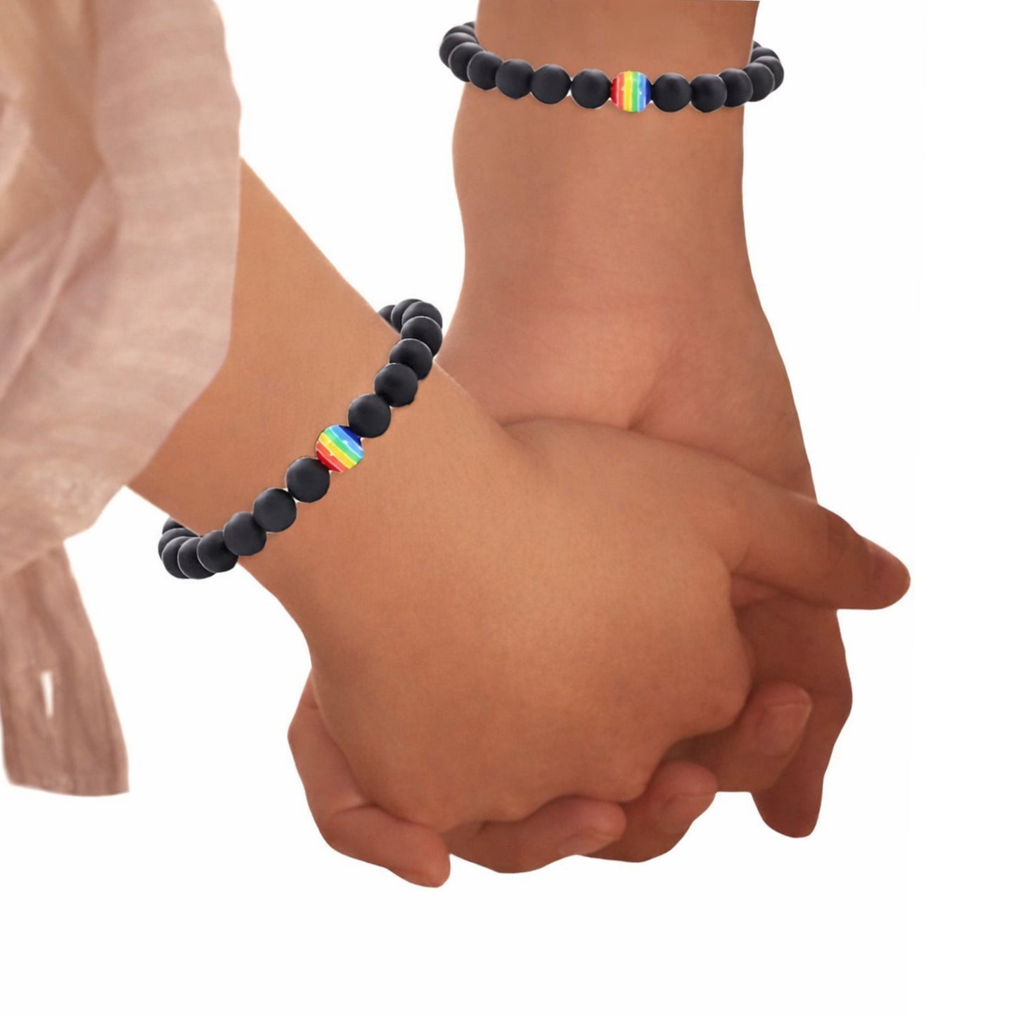 Black Matte Beaded Adjustable Bracelet with Rainbow Accent