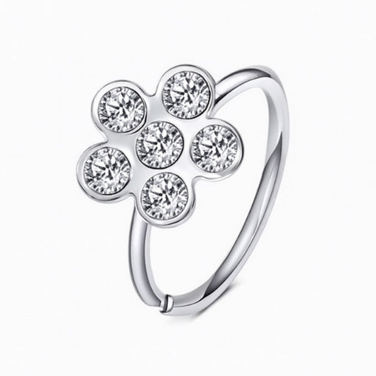 Flower CZ Fixed Hoop Nose Ring