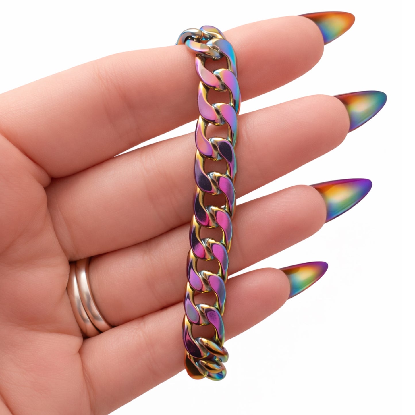Rainbow Cuban Link Chain Bracelet – Stainless Steel Adjustable