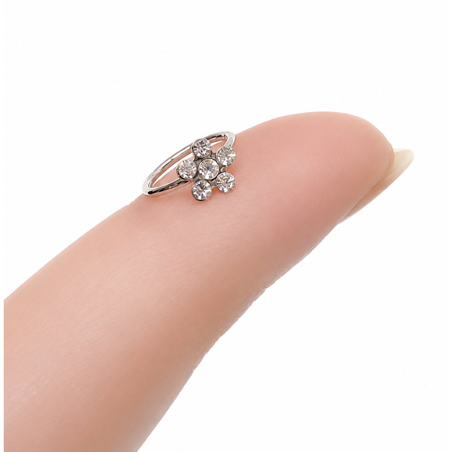 Flower CZ Fixed Hoop Nose Ring