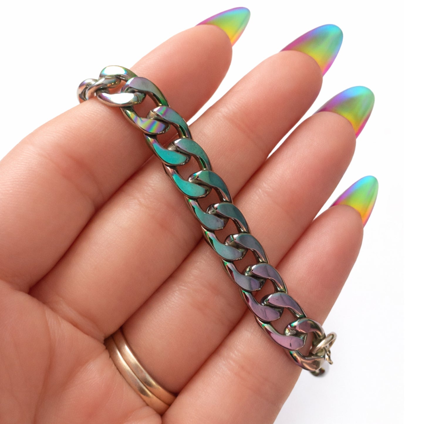 Rainbow Cuban Link Chain Bracelet – Stainless Steel Adjustable