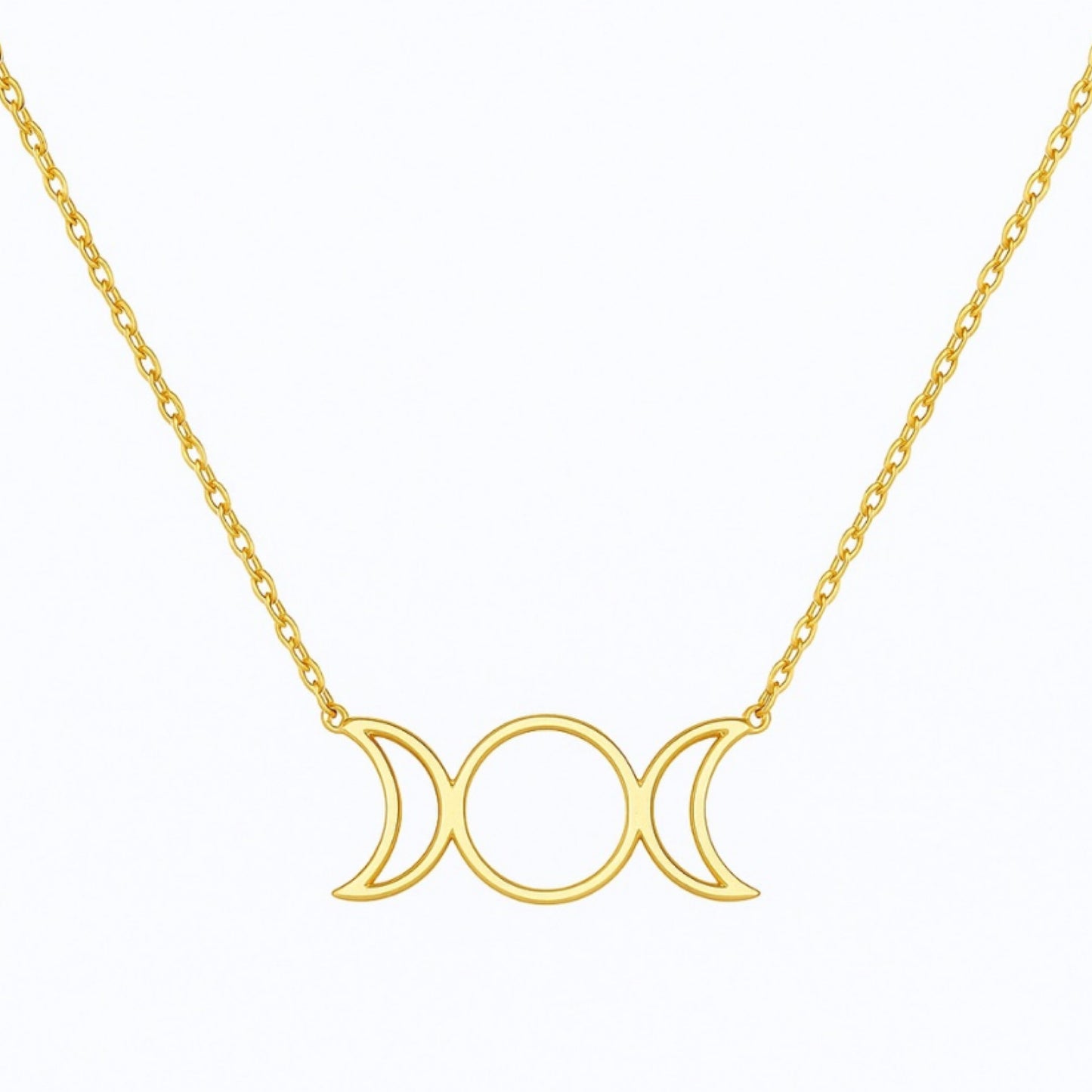 Gold Celestial Triple Moon Goddess Pendant Necklace – 18” Chain