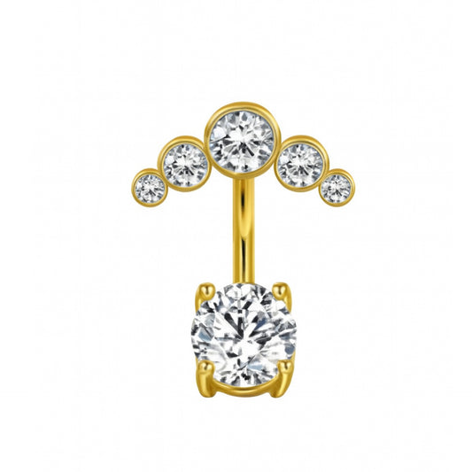 18K Gold 316L Stainless Steel Clear CZ Belly Button Ring – 14G Navel Piercing