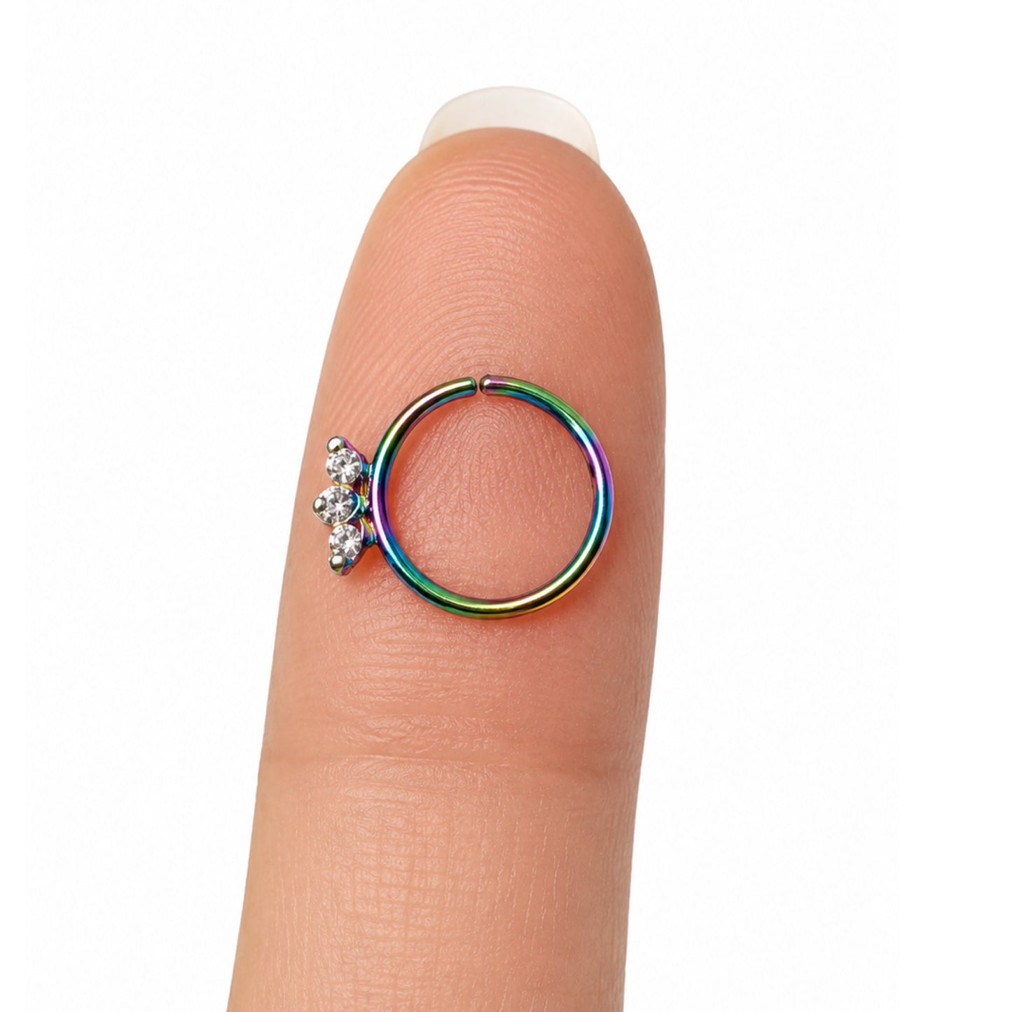 Rainbow CZ Flower Fixed Hoop Nose Ring