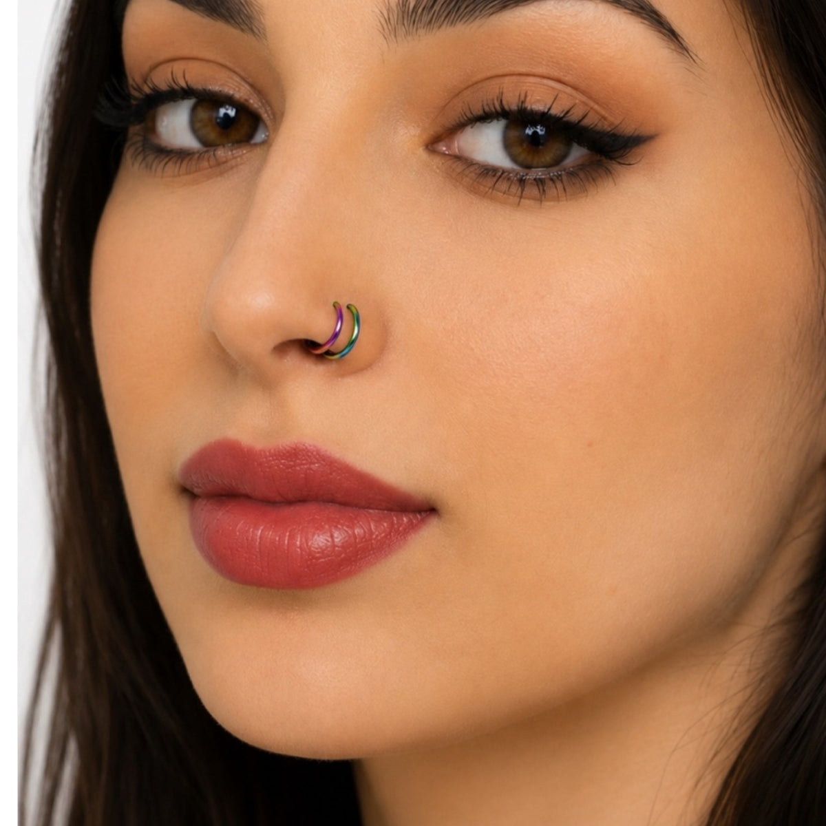 Rainbow Faux Double Hoop Nose Ring