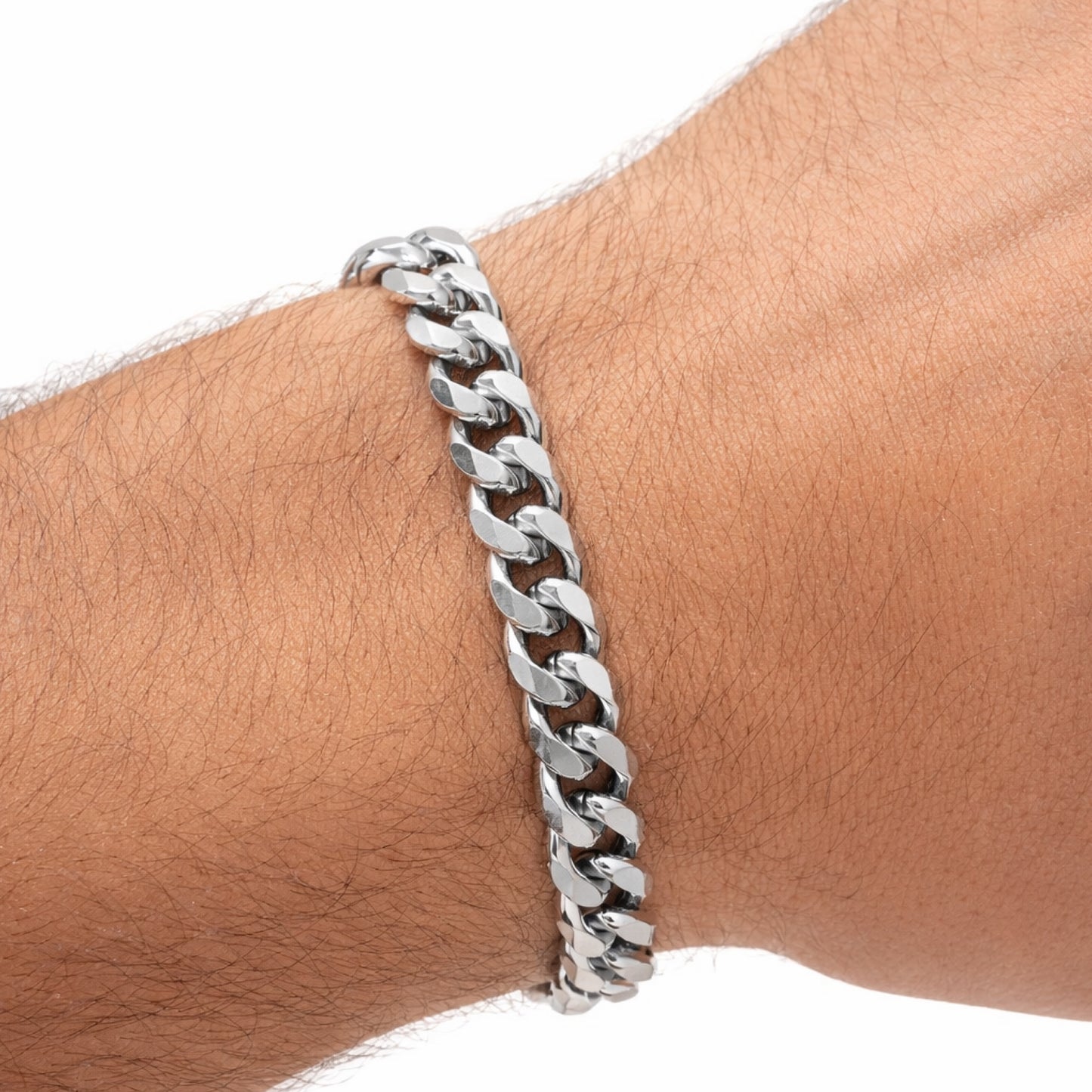 Stainless Steel Cuban Link Bracelet – 7mm Silver Curb Chain, 8.5”