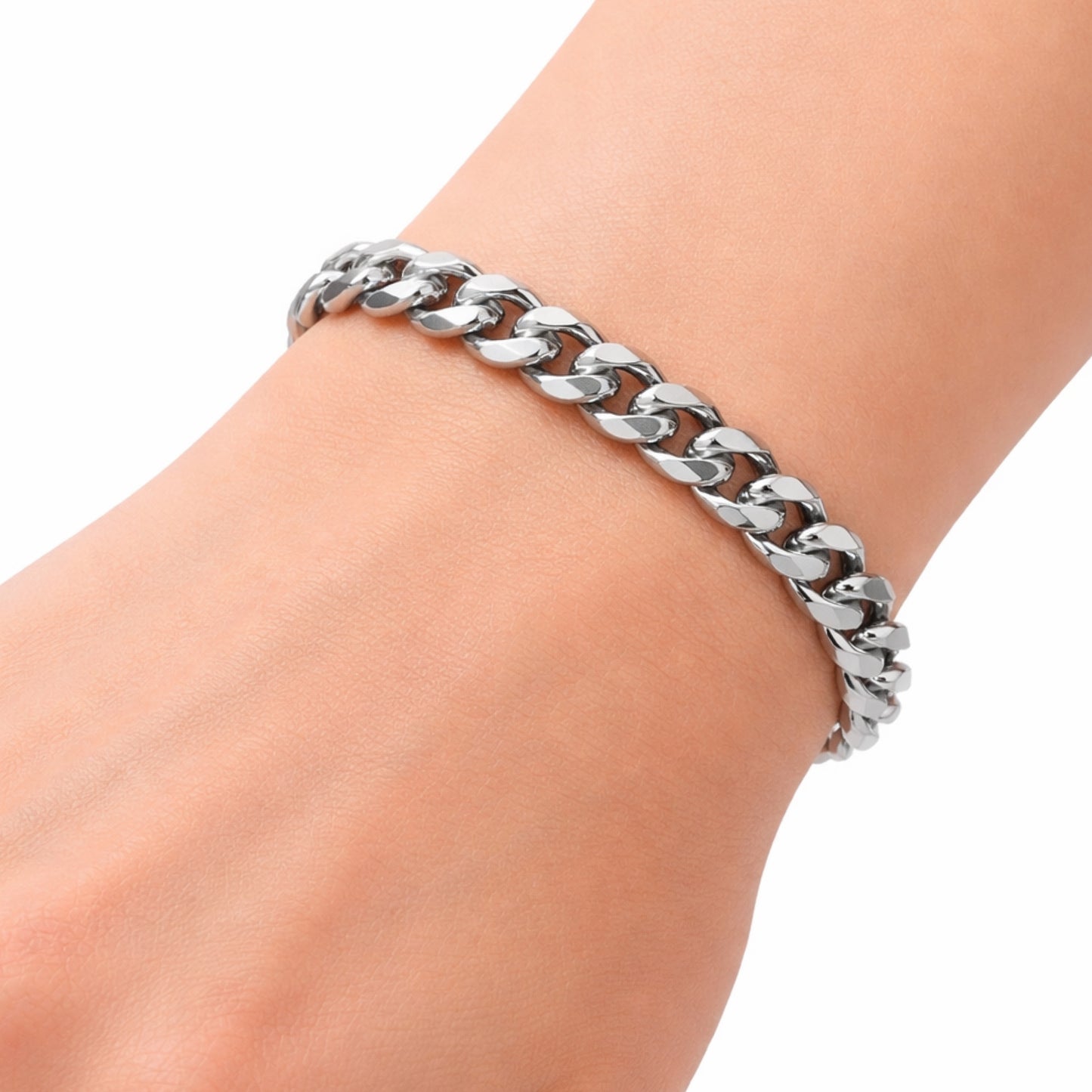 Stainless Steel Cuban Link Bracelet – 7mm Silver Curb Chain, 8.5”