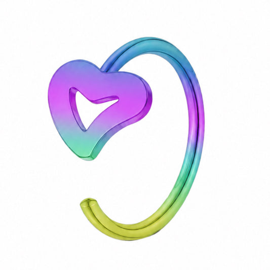 Rainbow Open Heart Fixed Half Hoop Nose Ring