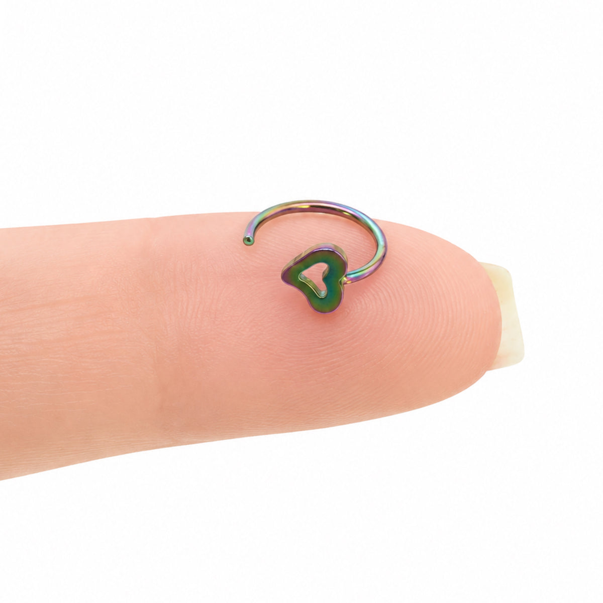 Rainbow Open Heart Fixed Half Hoop Nose Ring