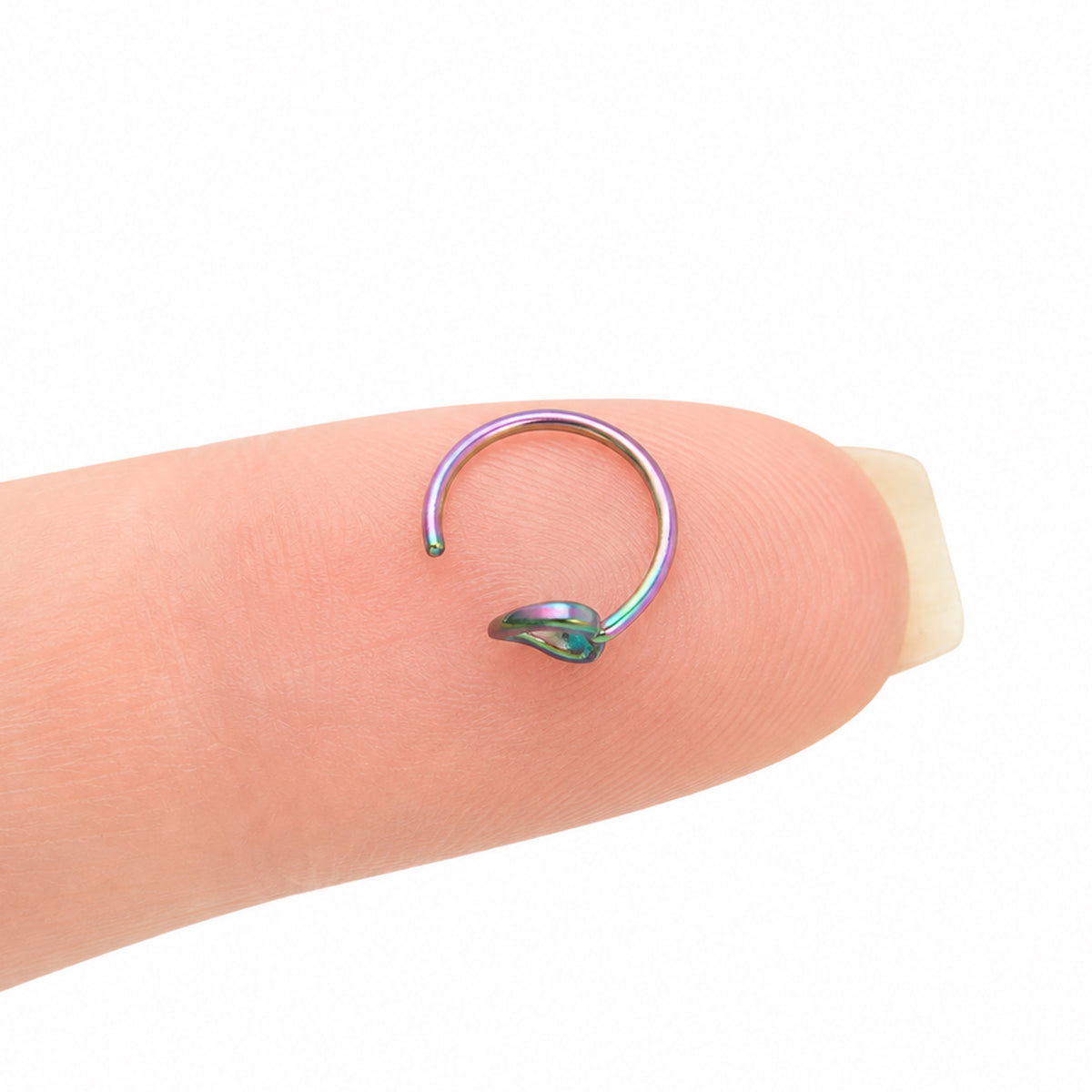 Rainbow Open Heart Fixed Half Hoop Nose Ring