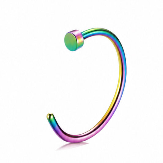 Rainbow Nail Head Fixed Hoop Nose Ring