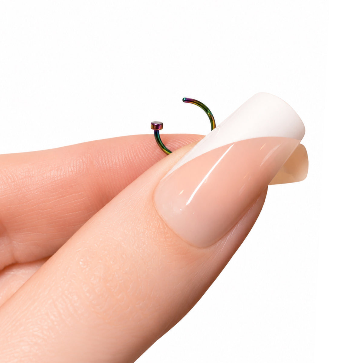 Rainbow Nail Head Fixed Hoop Nose Ring