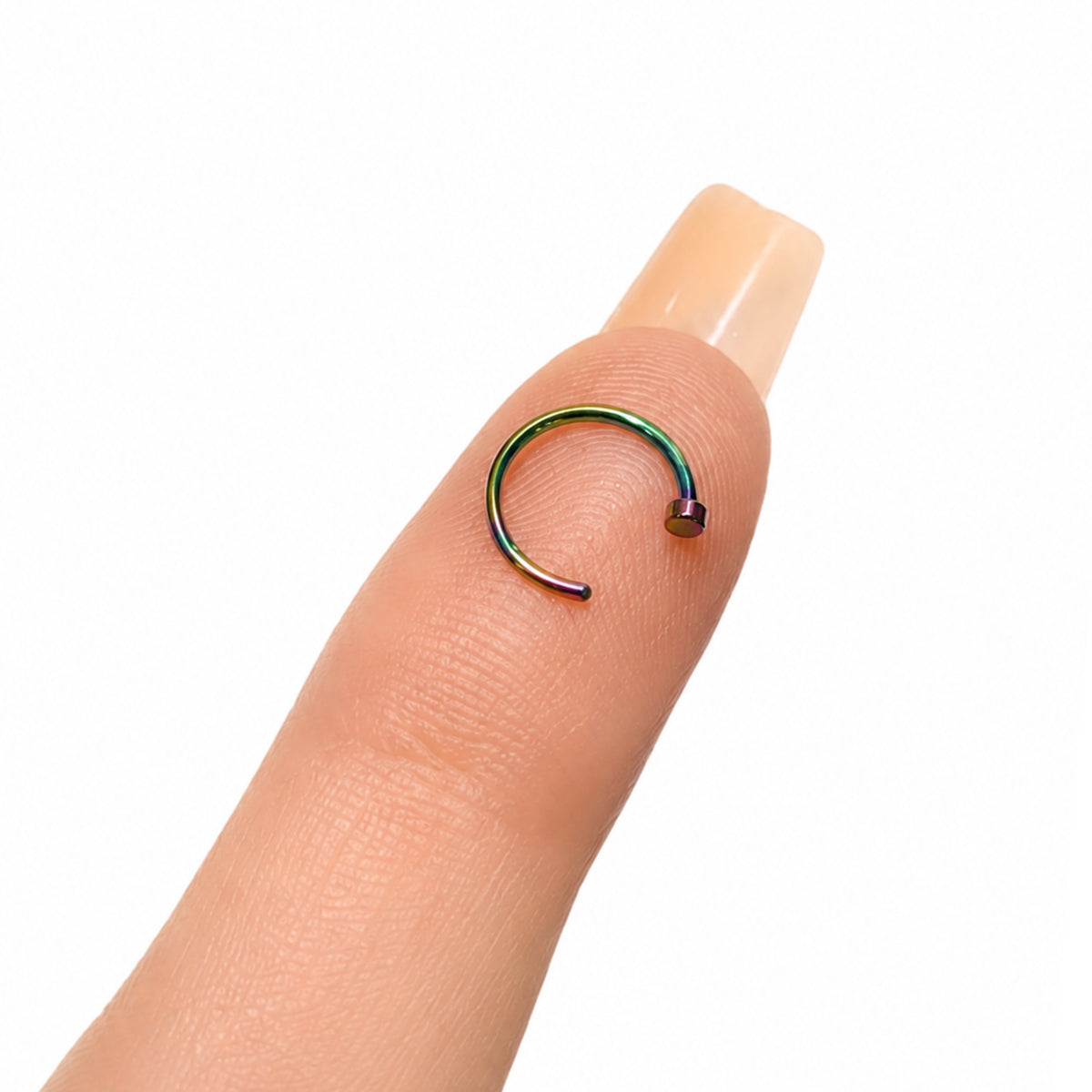 Rainbow Nail Head Fixed Hoop Nose Ring