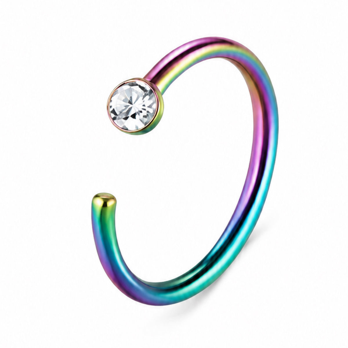 Rainbow CZ Fixed Half Hoop Nose Ring