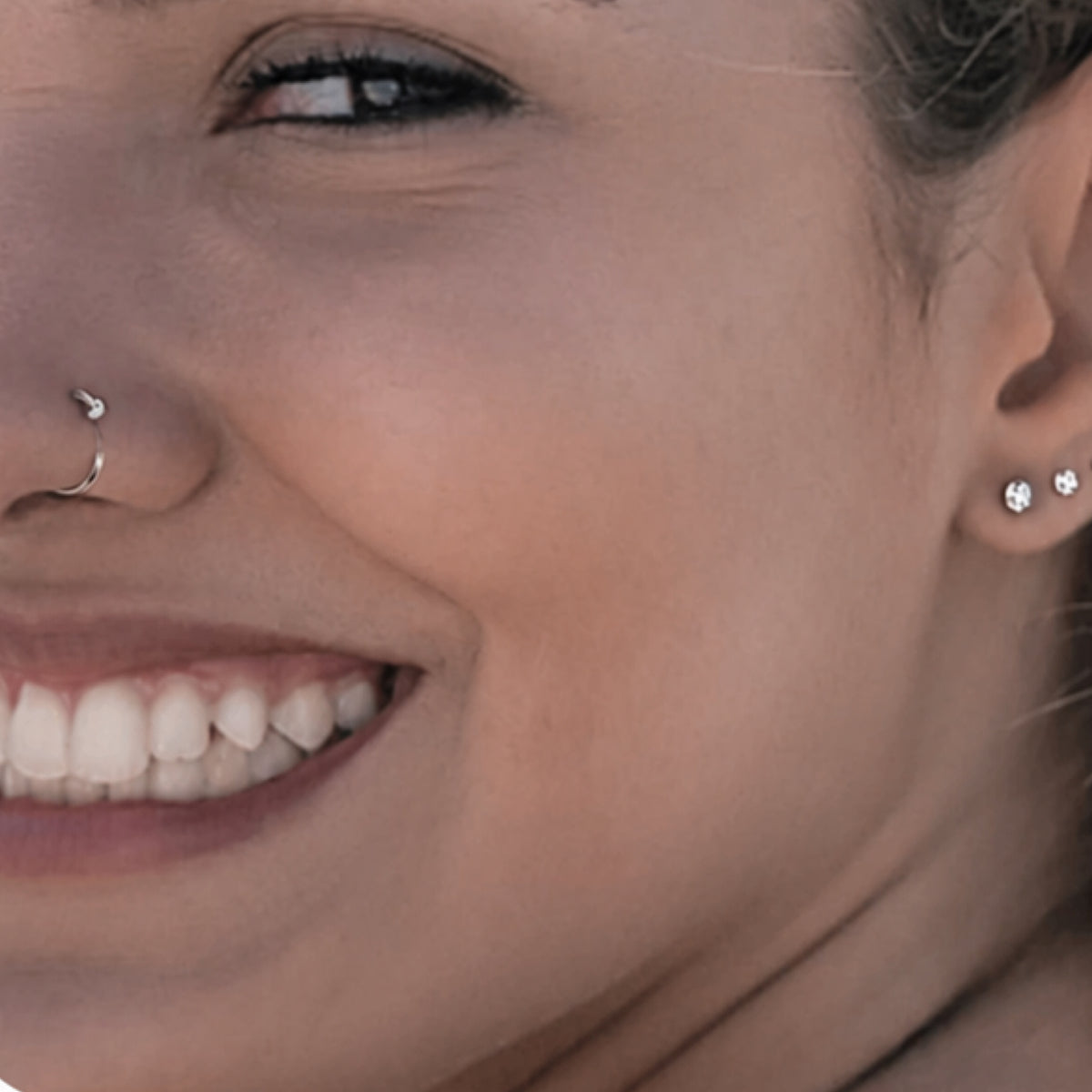 Rainbow CZ Fixed Half Hoop Nose Ring