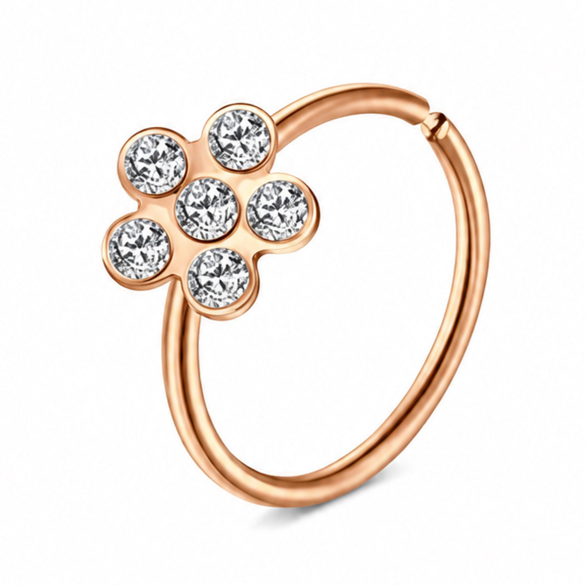 Rose Gold CZ Flower Fixed Hoop Nose Ring