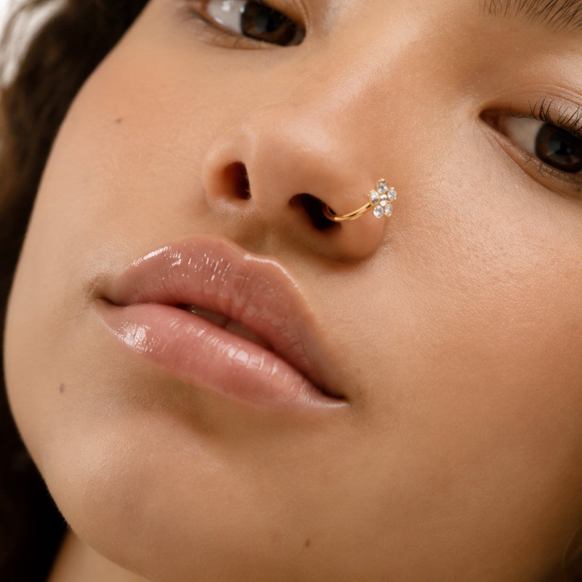 Rose Gold CZ Flower Fixed Hoop Nose Ring